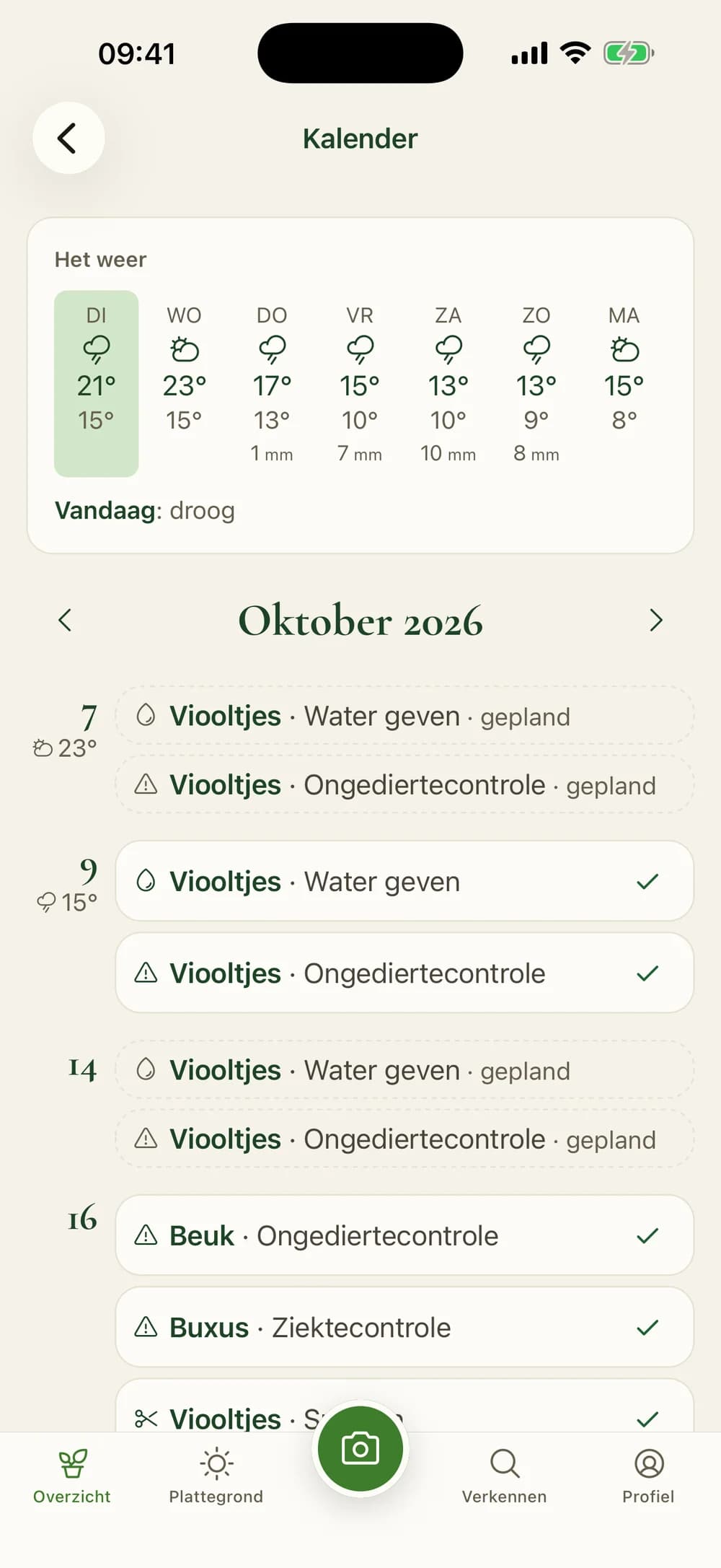 Kalender met taken en weersverwachting