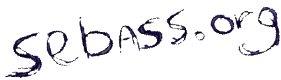 Het logo van sebass.org, de sitenaam in een schuine letter.